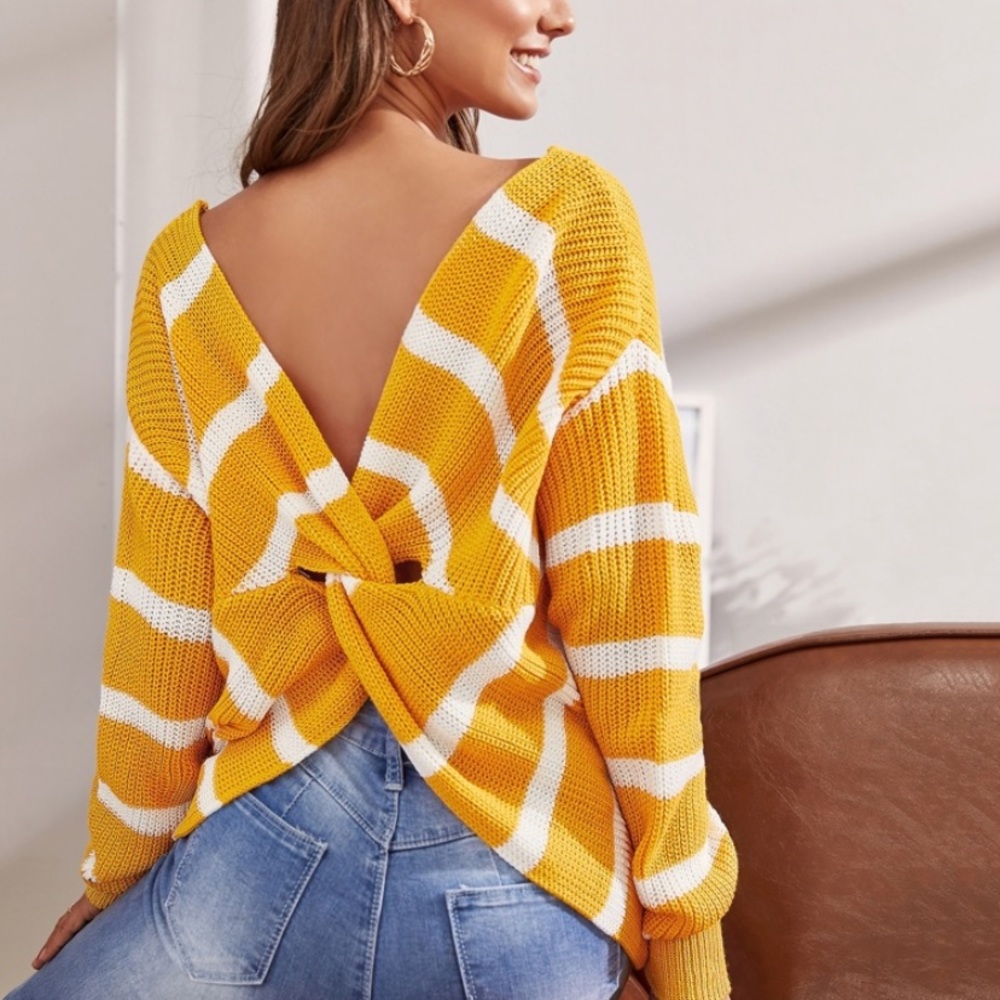 Twist Back Striped Sweater